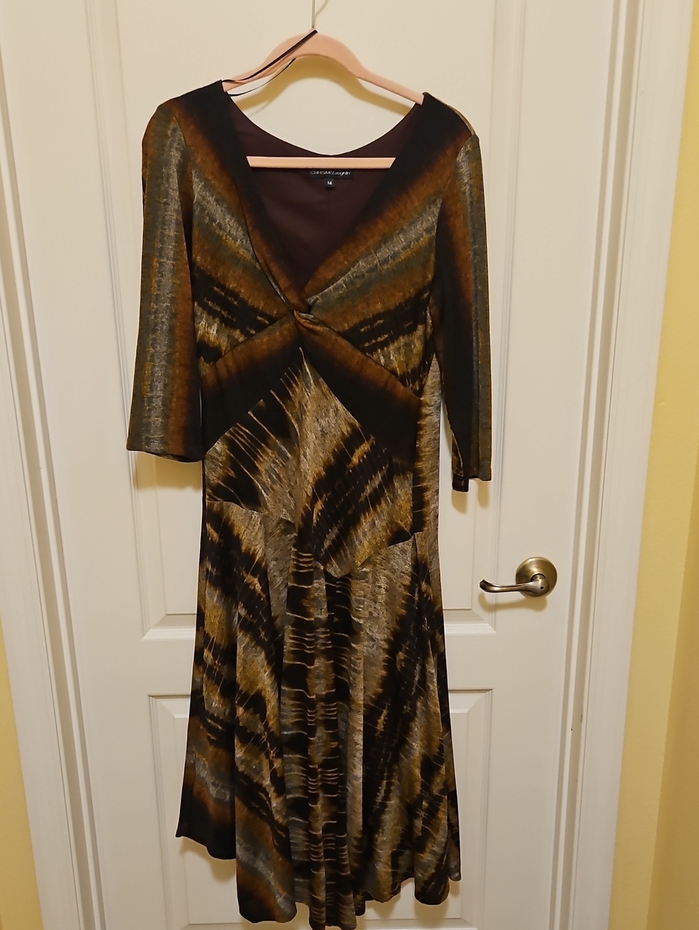 Chris McLaughlin Tie Dye Look Fall Dress Fully Lined Size 14 Earth Tones